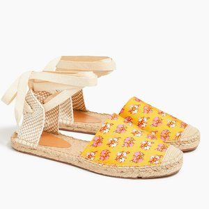 PRINTED CANVAS ANKLE-WRAP ESPADRILLE SANDALS